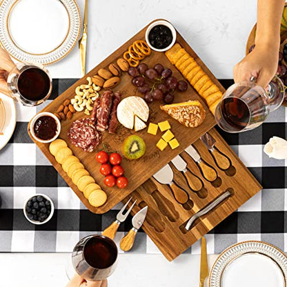  Acacia Wood Cheese Board & Knife Set Extra Large Charcuterie Boards Set & Accessories House Warming Gift Perfect Choice For Christmas Wedding