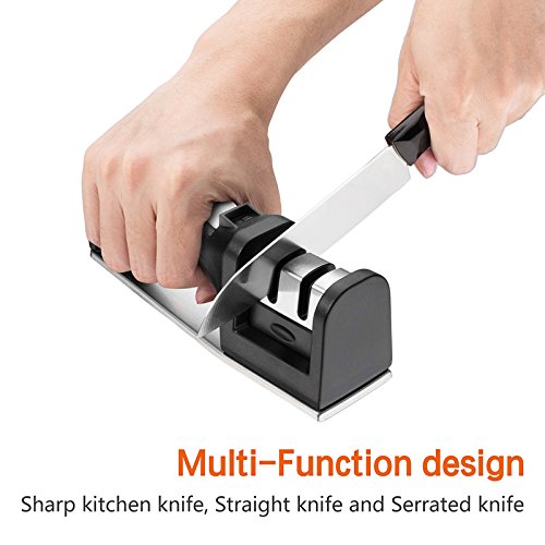  Fe Sharpener - Kitchen Knife Sharpener For Knife Sharpening Kit Knives & Blades, 2 Stage Manual Chef Knife Cutlery Sharpener With Diomand Abrasives(Black-Silver)