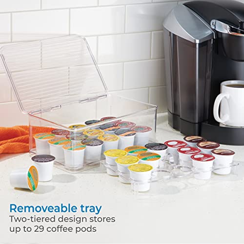  IDesign 2-Tier Coffee Pod Holder Lidded Bin, Plastic Pantry And Kitchen Storage, The Linus Collection – 7.25" X 10.75" X 4.25", Clear