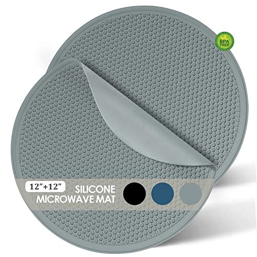  Silicone Microwave Mats, 12 Inch Multi-Use Microwave Mat Heat Resistant Pot Holders Hot Pads For Kitchen, Silicone Cover Pad For Microwave Oven Hot Pot Pans, Silicone Cover Pad, Light Gray 2 Pack