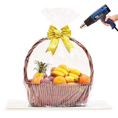  32x40 Inch, Easter Basket Cellophane Shrink Bags,  Shrink Wrap Bags Large, Clear, 5 Packs