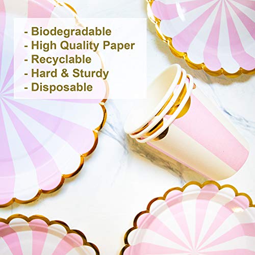  Pink And Gold Foil Party Supplies Set - 90PCS (Serves 30 Guests) Disposable Dinner Dessert Paper Plates 9oz Cups Baby Girl Boy Shower Gender Reveal Bridal Shower Birthday Wedding Party Decoration
