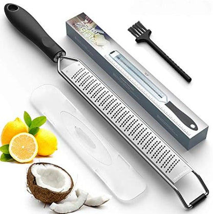  Lemon Zester & Cheese Grater – A Sharp Kitchen Tool For Parmesan, Ginger, Garlic, Nutmeg, Chocolate, Vegetables, Fruits - Stainless Steel, Black