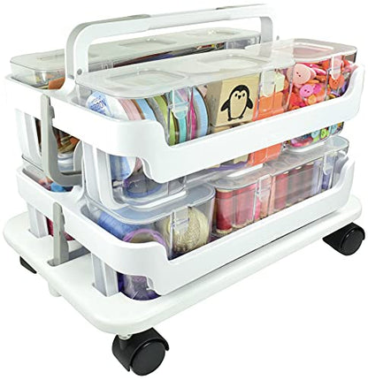  Stack 'N Go Caddy Wheel Base, Craft Organizer, Compatible With Deflecto Desk Supplies Organizer Caddy, White, 16"W X 3 1/4"H X 11"D (29443CR)