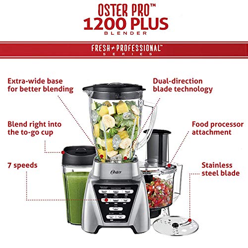 Oster® Blender | Pro 1200 With Glass Jar, 24-Ounce Smoothie Cup And Food Processor Attachment, Brushed Nickel - BLSTMB-CBF-000