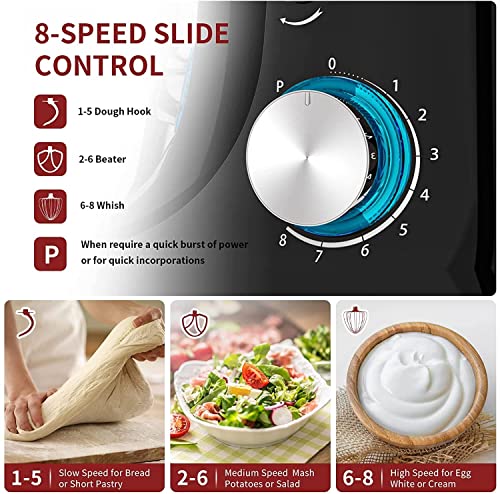  Stand Mixer, Zuccie 4.5L Mixers Kitchen Electric Stand Mixer, 380W Motor Power Food Mixer, 8+P-Speed Dough Mixer With Dough Hook, Wire Whip & Beater, Black