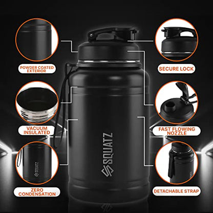  74 Oz Neptune Series Steel Water Bottle, Stainless Double Wall Vacuum Insulated Jug With Handle Strap, Large Capacity Leak Proof Wide Mouth Thermos For Gym, Travel, Hiking, And Camping
