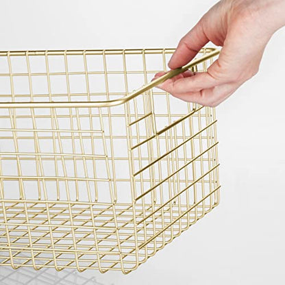  MDesign Metal Wire Food Storage Basket Organizer With Handles For Organizing Kitchen Cabinets, Pantry Shelf, Bathroom, Laundry Room, Closets, Garage - Concerto Collection - 8 Pack - Soft Brass