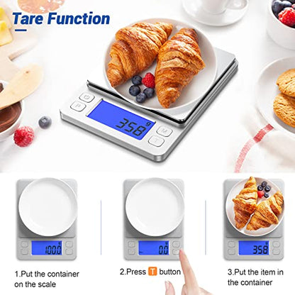  Kitchen Food Scale, Rechargeable Scale For Food Ounces And Grams, High Precision Digital Scale Used For Baking, Coffee Making, With LCD Display And 2 Trays