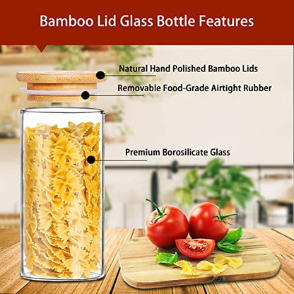  -Glass Jars With Bamboo Lids 32 Oz 8 Pcs Glass Food Storage Containers With Airtight Bamboo Lids, Glass Canisters Stackable Kitchen Pantry Bamboo Lid For Coffee Beans, Rice, Sugar And More