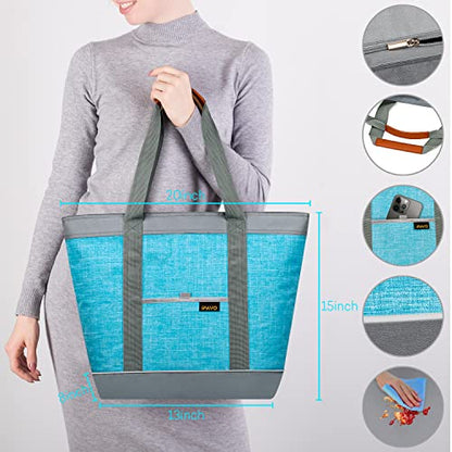  Ifavo Premium Insulated Cooler Bag With HD Thermal Foam, Reusable Large Grocery Cooler Bag For Shopping Trip, Frozen And Hot Grocery Delivery,Outdoor Picnics,Beach Travel (Blue)