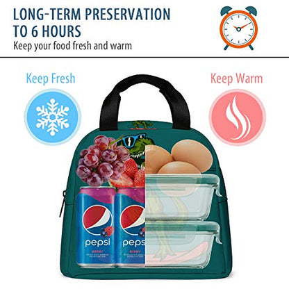  Dinosaur Lunch Bag, Reusable Cute Lunch Box Insulated Kids Cooler Tote Bag Multi-functional School Lunch Container For Teen Boys Girls (Dark Cyan)