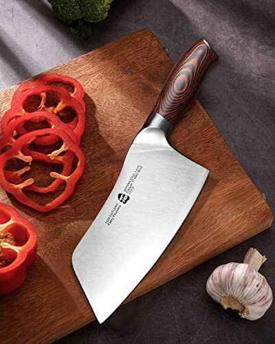  Cleaver Knife, Chinese Chef Knife Stainless Steel 7 Inch Vegetable Meat Cleaver With Pakkawood Handle, Heavy Duty Blade For Home Kitchen
