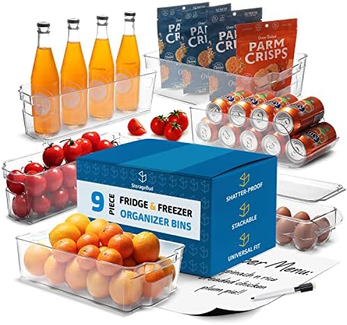  StorageBud Pantry Organization And Storage Bins - 14 Pieces Food Storage Containers - Clear Storage Bins For Fridge, Refrigerator & Kitchen Cabinet - BPA Free Freezer Organizer Bins