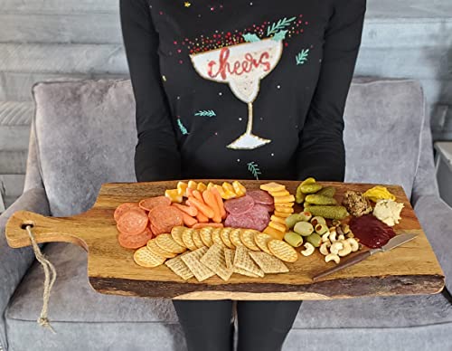  EATHERLEE - Extra Large Premium Natural Live Edge Acacia Charcuterie Cheese Board Serving And Cutting Tray With Handle