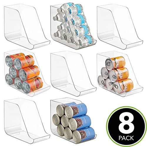  MDesign Plastic Kitchen Storage Organizer Container Bins For Pantry, Fridge, Freezer Organization - Holds Canned Food, Soup Can, Soda Water Bottle - Ligne Collection, 8 Pack - Clear