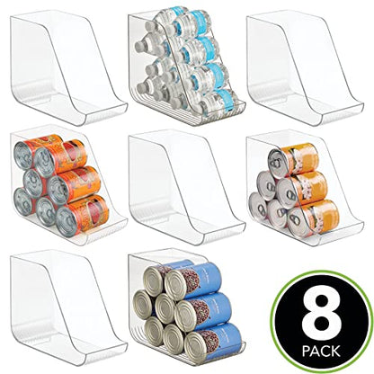  MDesign Plastic Kitchen Storage Organizer Container Bins For Pantry, Fridge, Freezer Organization - Holds Canned Food, Soup Can, Soda Water Bottle - Ligne Collection, 8 Pack - Clear