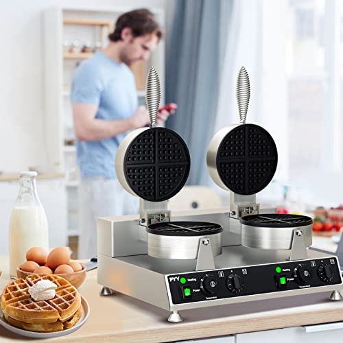  Commercial Waffle Maker PYY Double Waffle Maker Large Stainless Steel Waffle Maker Silver Non-stick Electric Chaffle Maker For Restaurant Party Food Stall