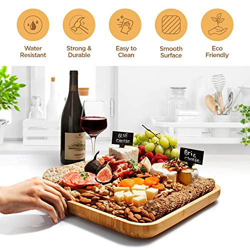  Cheese Board Gifts Set: Bamboo Large Charcuterie Boards, 4 Stainless Steel Cheese Knife & Serving Tray - Mothers Day Gift, Wedding Gifts, Housewarming Gift, Birthday Gifts For Women