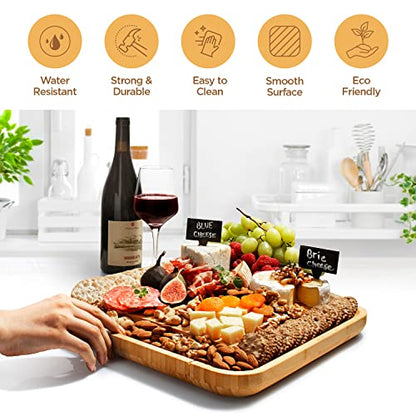  Cheese Board Gifts Set: Bamboo Large Charcuterie Boards, 4 Stainless Steel Cheese Knife & Serving Tray - Mothers Day Gift, Wedding Gifts, Housewarming Gift, Birthday Gifts For Women