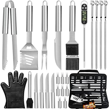  26PCS Grill Accessories For Outdoor Grill Utensils Set Stainless Steel BBQ Tools Grilling Tools Set For Father's Day Birthday Presents, Barbecue Accessories Kit Ideal Grilling Gifts For Men Dad