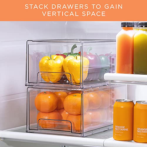  Fridge Drawers - Clear Stackable Pull Out Refrigerator Organizer Bins - Food Storage Containers For Kitchen, Refrigerator, Freezer, Vanity & Fridge Organization And Storage (2 Pack | Large)