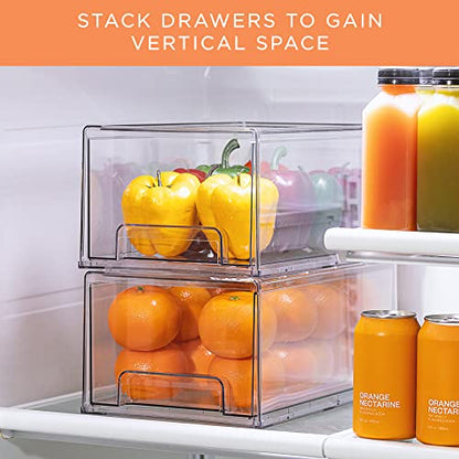  Fridge Drawers - Clear Stackable Pull Out Refrigerator Organizer Bins - Food Storage Containers For Kitchen, Refrigerator, Freezer, Vanity & Fridge Organization And Storage (2 Pack | Large)