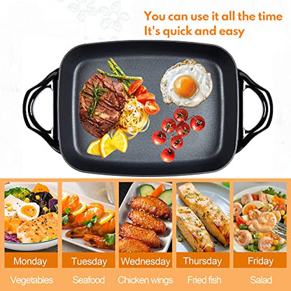 Black Electric Skillet, Spout Dishwasher Safe, Scratch Resistant, Non-Stick, Anti Slip Chassis, Adjustable Temperature