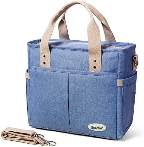  Insulated Lunch Bag, Extra Large Lunch Tote Bag With Removable Shoulder Strap, Durable Reusable Cooler Lunch Box Bag With Side Pockets, Tall Drinks Holder For Women Men Work, Black