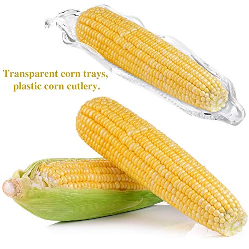  12 Pieces Corn Cob Holders And Dish Set Transparent Dish Stainless Steel Skewer Needle BBQ Tool And Plastic Corn Tray