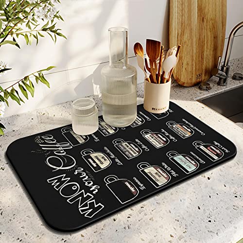  Coffee Bar Mat Accessories For Countertop Super Absorbent Anti-Slip Silicone Dish Drying Mats For Kitchen Counter Draining Pad Decor Gift Fit Coffee Maker Coffee Pot Espresso Machine 19inx12in