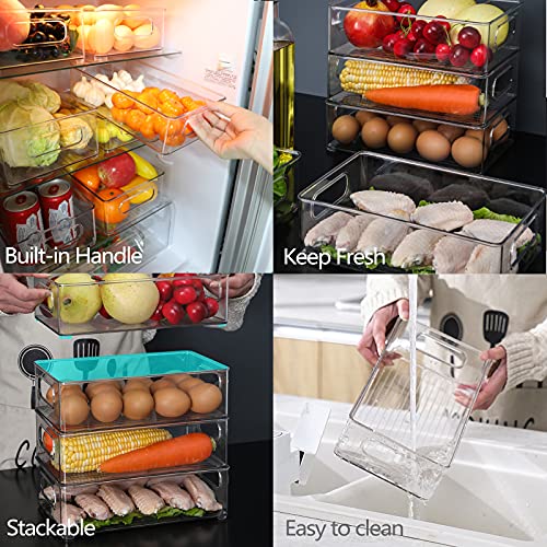  Lachesis Stackable Refrigerator Organizer Bins, Fridge Clear Bins With Handles Kitchen Organizer Fruit Container For Freezer, Pantry, Cabinets, Drawer, Shelves, Plastic Storage Bins 9 Pack