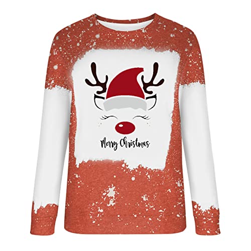  Womens 2022 Fall Fashion Tops Cute Loose Tops Sweatshirts Long Sleeve Christmas Print Plus Size Pullover Top Fall