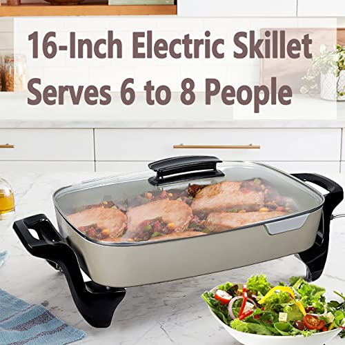  Ceramic Nonstick Electric Skillet - Serves 6 To 8 People (16-Inch, Grey)