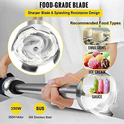  Commercial Immersion Blender Constant Speed Heavy Duty Immersion Blender 350W Commercial Hand Mixer 304 Stainless Steel Hand Blender Commercial With 19.7" Removable Shaft For Kitchen Mixing