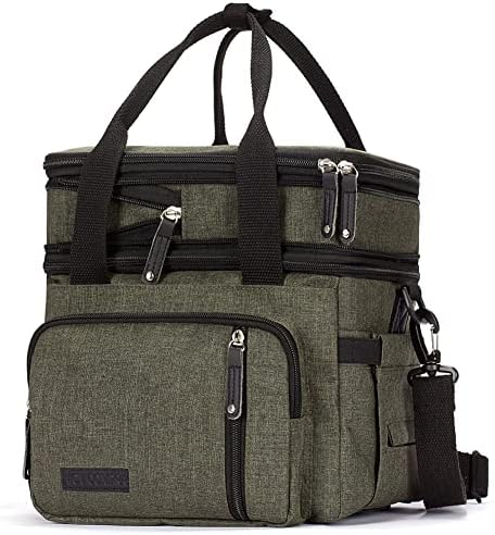 Dult Lunch Box For Work, Expandable Large Lunch Bags For Women Men, Leakproof Double Deck Lunch Box Cooler Tote Bag With Removable Shoulder Strap (Grey)