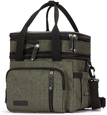  Dult Lunch Box For Work, Expandable Large Lunch Bags For Women Men, Leakproof Double Deck Lunch Box Cooler Tote Bag With Removable Shoulder Strap (Grey)