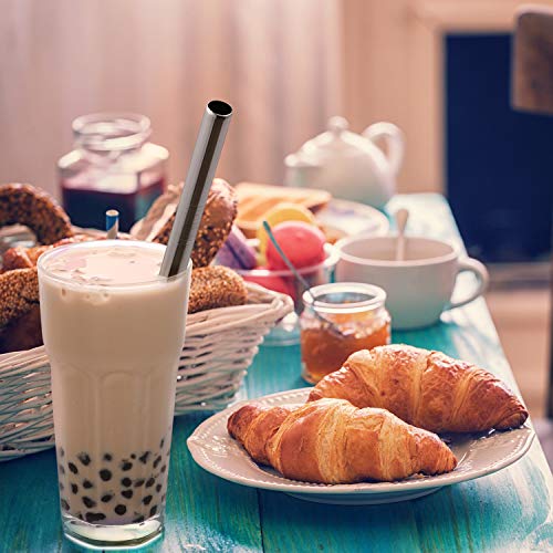  [Angled Tips] 2 Pcs Jumbo Reusable Boba Straws & Smoothie Straws, 0.5" Wide Stainless Steel Straws, Metal Straws For Bubble Tea/Tapioca Pearl, Milkshakes,Smoothies | 1 Cleaning Brush & 1 Case