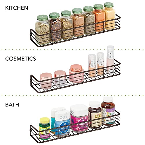  MDesign Metal Wire Wall Mount Spice Rack Shelf - Organizer For Kitchen Cabinet, Cupboard, Food Pantry - Bottle Holder - 16 Inches - 2 Pack - Black