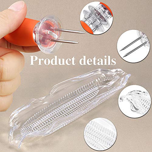 12 Pieces Corn Cob Holders And Dish Set Transparent Dish Stainless Steel Skewer Needle BBQ Tool And Plastic Corn Tray