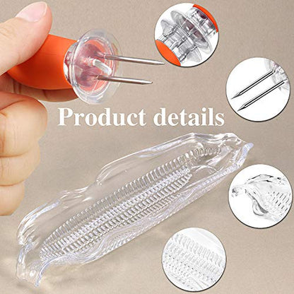  12 Pieces Corn Cob Holders And Dish Set Transparent Dish Stainless Steel Skewer Needle BBQ Tool And Plastic Corn Tray