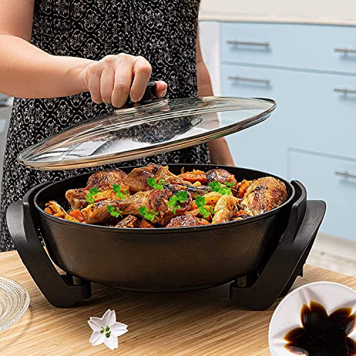  Extra Deep Electric Skillet Nonstick - Adjustable Temperature Control Aluminum Electric Fryer (12 Inch)