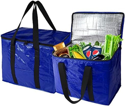  BeeGreen 2 Packs Black Insulated Grocery Bags Collapsible Shopping Cooler Thermal Tote With Zipper For Hot Cold Frozen Food Transport X-Large 60LBS Reusable Durable Long Handles Stands Upright