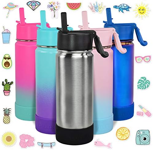  17 Oz Insulated Water Bottle With Straw Lid For Kids And Adult + 20 Funny Waterproof Stickers - Perfect For Personalizing Your Kids Metal Water Bottle