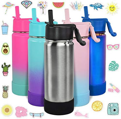  17 Oz Insulated Water Bottle With Straw Lid For Kids And Adult + 20 Funny Waterproof Stickers - Perfect For Personalizing Your Kids Metal Water Bottle