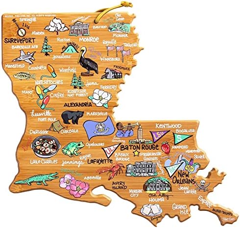  Exas State Shaped Cutting Board And Charcuterie Serving Platter With Artwork By Fish Kiss, Includes Hang Tie For Wall Display