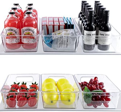  Set Of 6 Refrigerator Organizer Bins, Pantry Organization And Storage Bins, Fridge Organizers With Cutout Handles, Clear Plastic Storage Bins For Pantry - BPA Free Kitchen Organizers