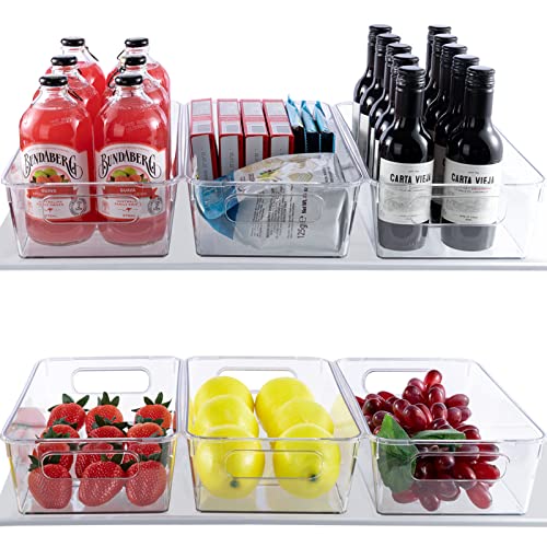  Set Of 6 Refrigerator Organizer Bins, Pantry Organization And Storage Bins, Fridge Organizers With Cutout Handles, Clear Plastic Storage Bins For Pantry - BPA Free Kitchen Organizers