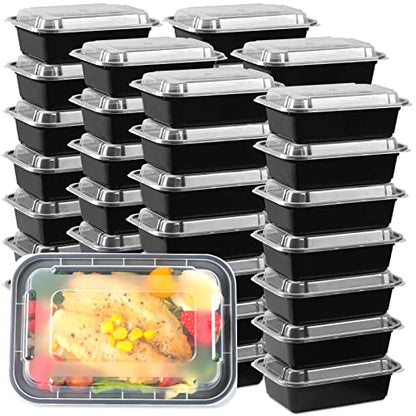  50 Pack Meal Prep Plastic Food Containers With Lids 24oz, 1 Compartment Disposable Food Storage Containers, Reusable Lunch Boxes Food Grade Bento Box, Microwave/Freezer/Dishwasher Safe