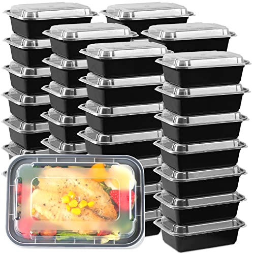 50 Pack Meal Prep Plastic Food Containers With Lids 24oz, 1 Compartment Disposable Food Storage Containers, Reusable Lunch Boxes Food Grade Bento Box, Microwave/Freezer/Dishwasher Safe